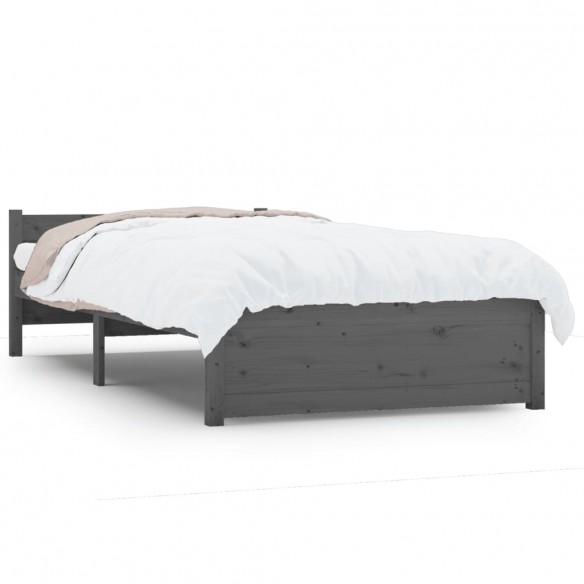 Cadre de lit Gris Bois massif 75x190 cm Petit simple