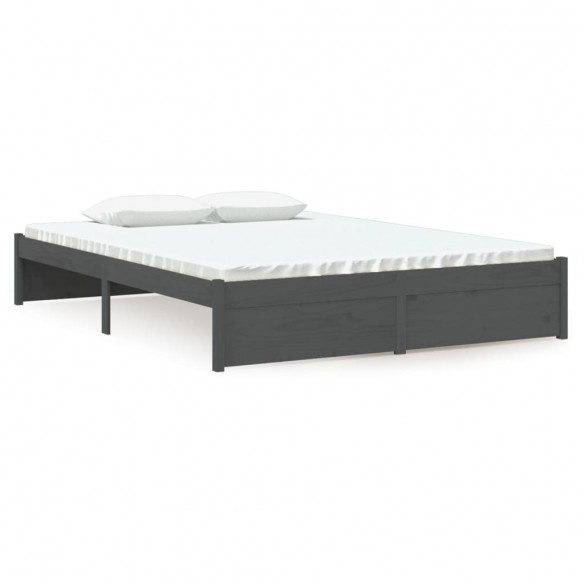 Cadre de lit Gris Bois massif 135x190 cm Double