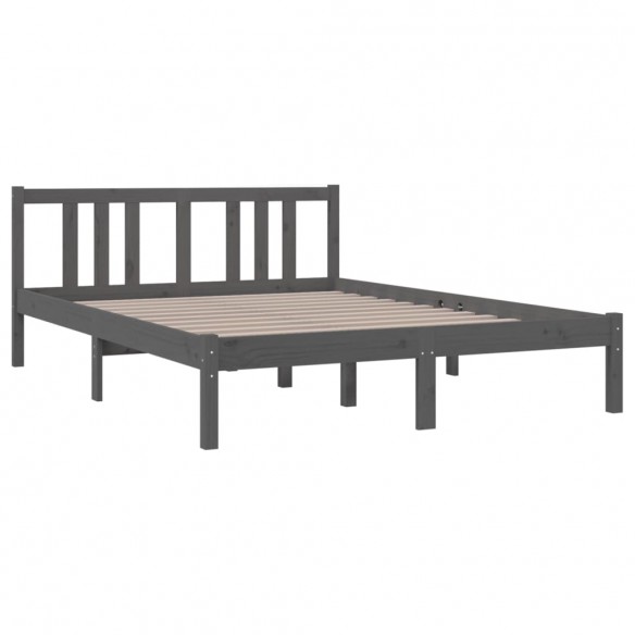 Cadre de lit Gris Bois massif 135x190 cm Double