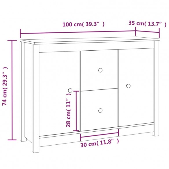 Buffet Gris 100x35x74 cm Bois massif de pin