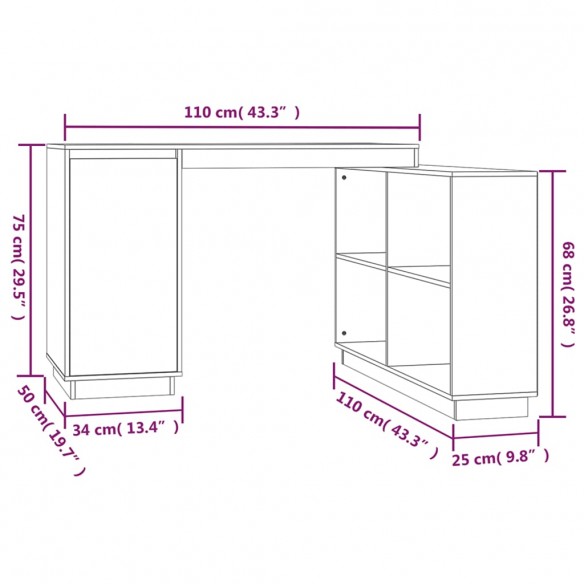 Bureau Marron miel 110x50x75 cm Bois massif de pin