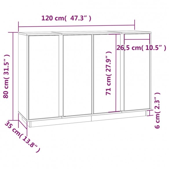 Buffet Gris 120x35x80 cm Bois massif de pin