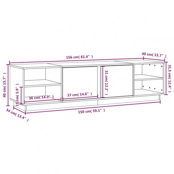 Meuble TV Gris 156x40x40 cm Bois de pin massif