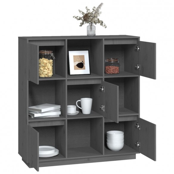 Buffet Gris 110,5x35x117 cm Bois massif de pin