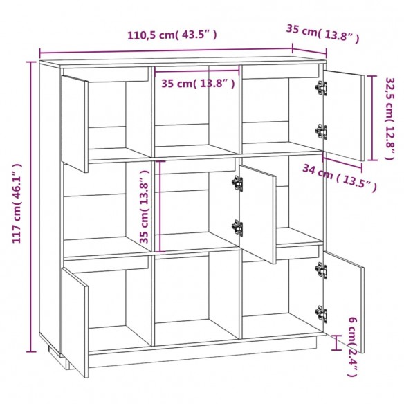 Buffet Gris 110,5x35x117 cm Bois massif de pin