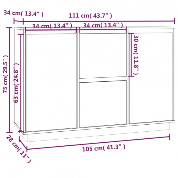 Buffet Marron miel 111x34x75 cm Bois massif de pin