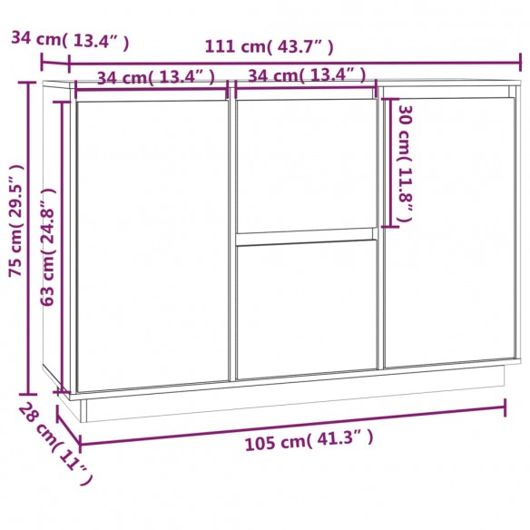 Buffet Blanc 111x34x75 cm Bois massif de pin