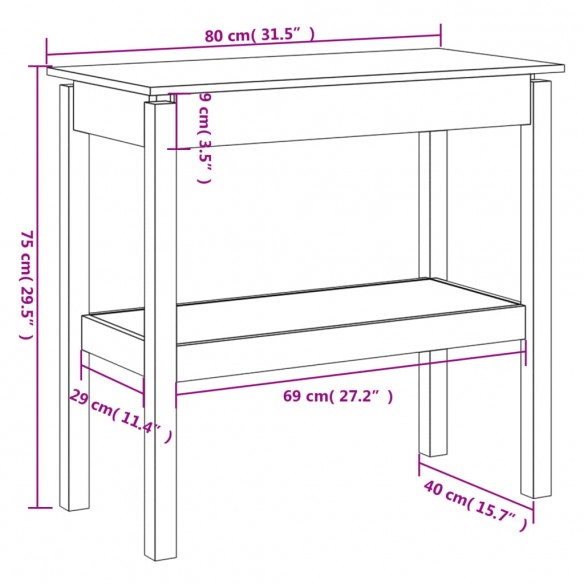 Table console Gris 80x40x75 cm Bois de pin solide