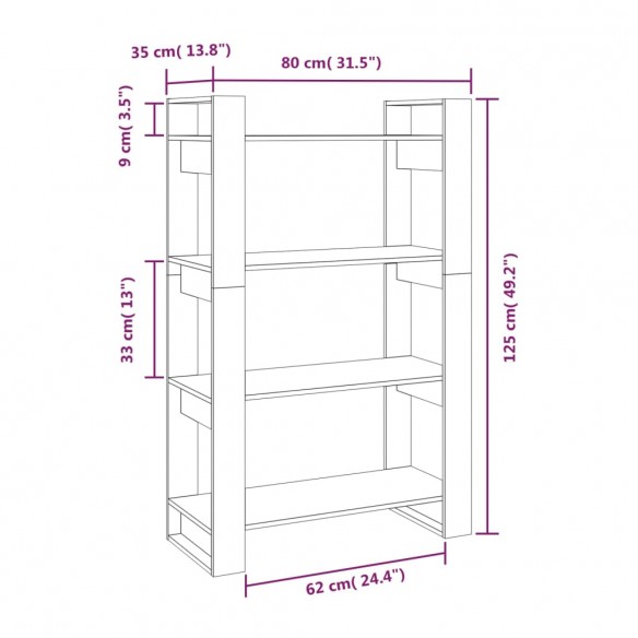 Bibliothèque/Séparateur de pièce Noir 80x35x125 cm Pin massif