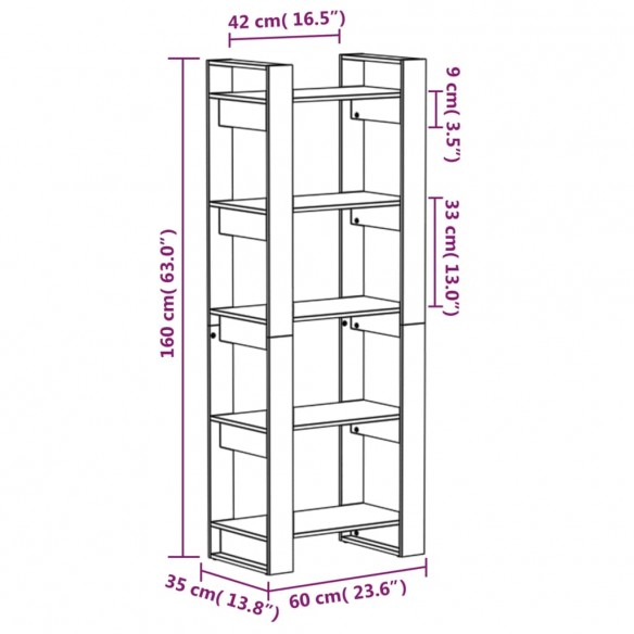 Bibliothèque/Cloison Marron miel 60x35x160 cm Bois massif