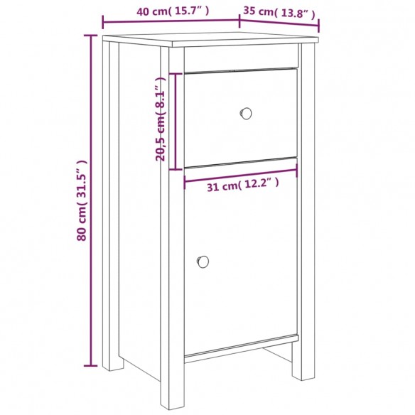 Buffets 2 pcs Noir 40x35x80 cm Bois massif de pin