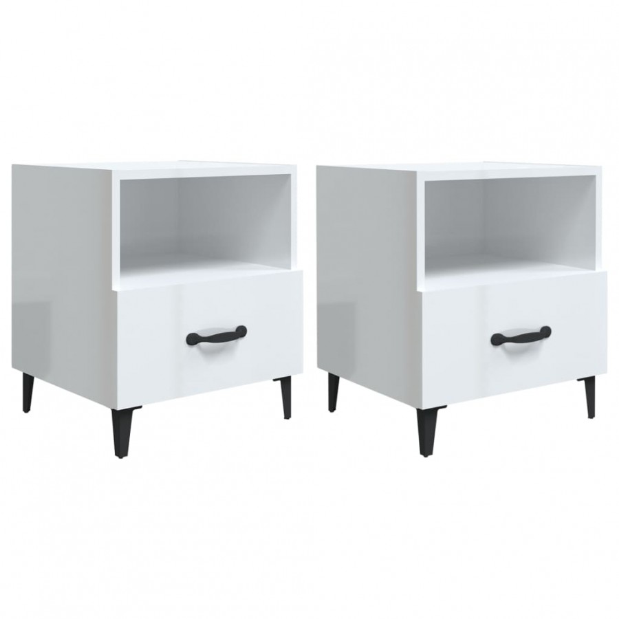 Tables de chevet 2 pcs Blanc brillant Bois d'ingénierie