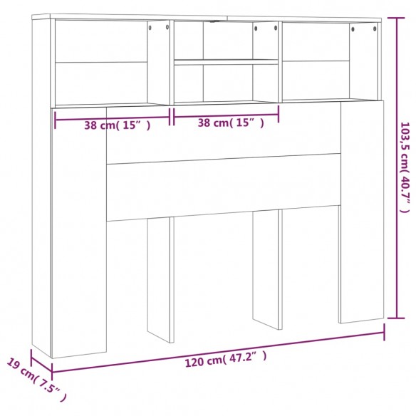 Armoire de tête de lit Gris béton 120x19x103,5 cm