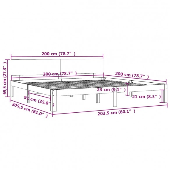 Cadre de lit Blanc Bois de pin massif 200x200 cm