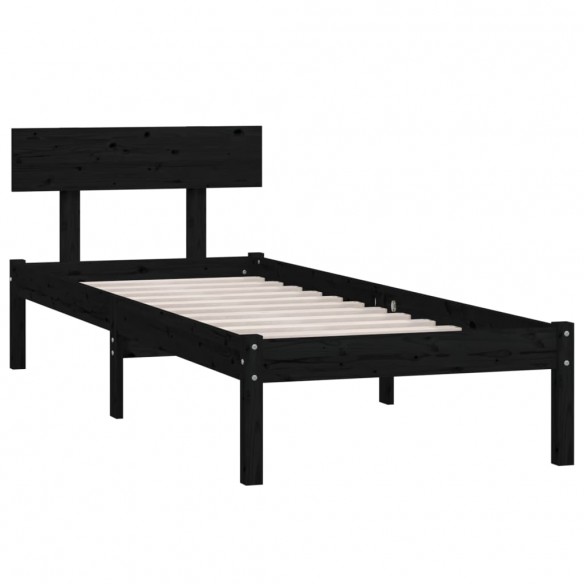 Cadre de lit Noir Bois de pin massif 90x190 cm UK simple