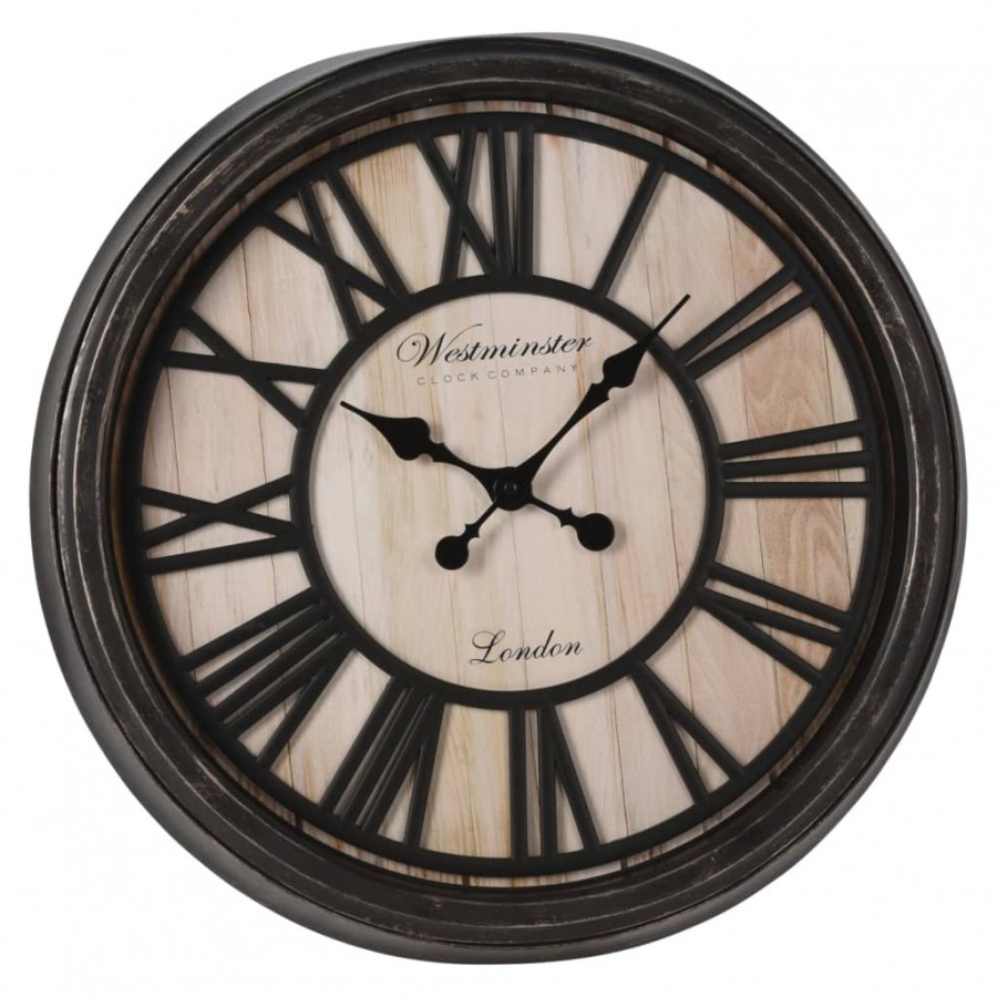 H&S Collection Horloge murale chiffres romains London noir et naturel