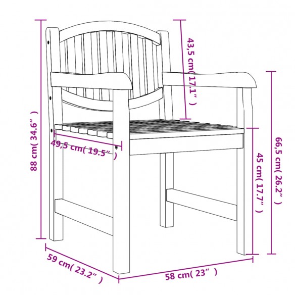 Chaises de jardin lot de 2 58x59x88 cm bois de teck solide