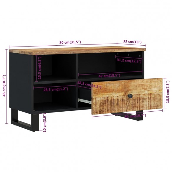 Meuble TV 80x33x46 cm bois de manguier et d'ingénierie