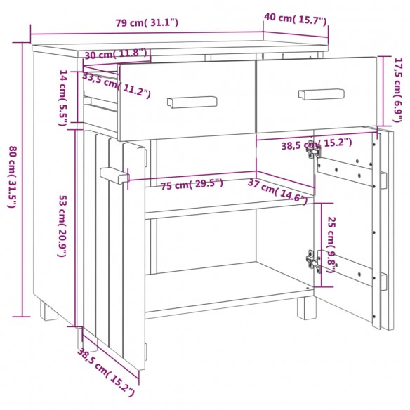 Buffet HAMAR Blanc 79x40x80 cm Bois massif de pin