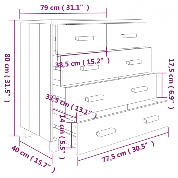 Buffet HAMAR Blanc 79x40x80 cm Bois massif de pin