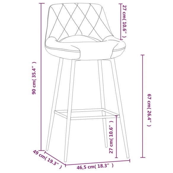 Tabourets de bar lot de 2 marron velours