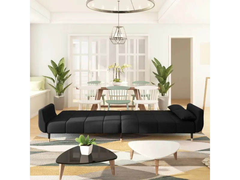 Canapé-lit à 2 places avec deux oreillers Noir Velours