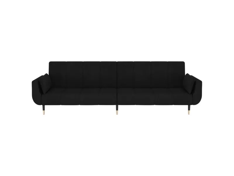 Canapé-lit à 2 places avec deux oreillers Noir Velours