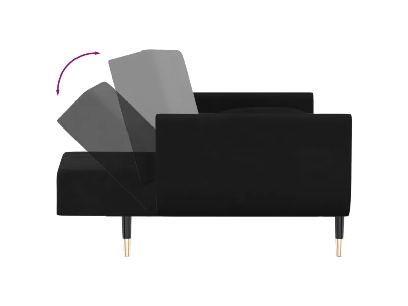 Canapé-lit à 2 places avec deux oreillers Noir Velours