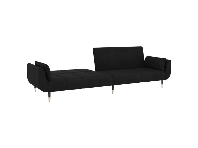 Canapé-lit à 2 places avec deux oreillers Noir Velours