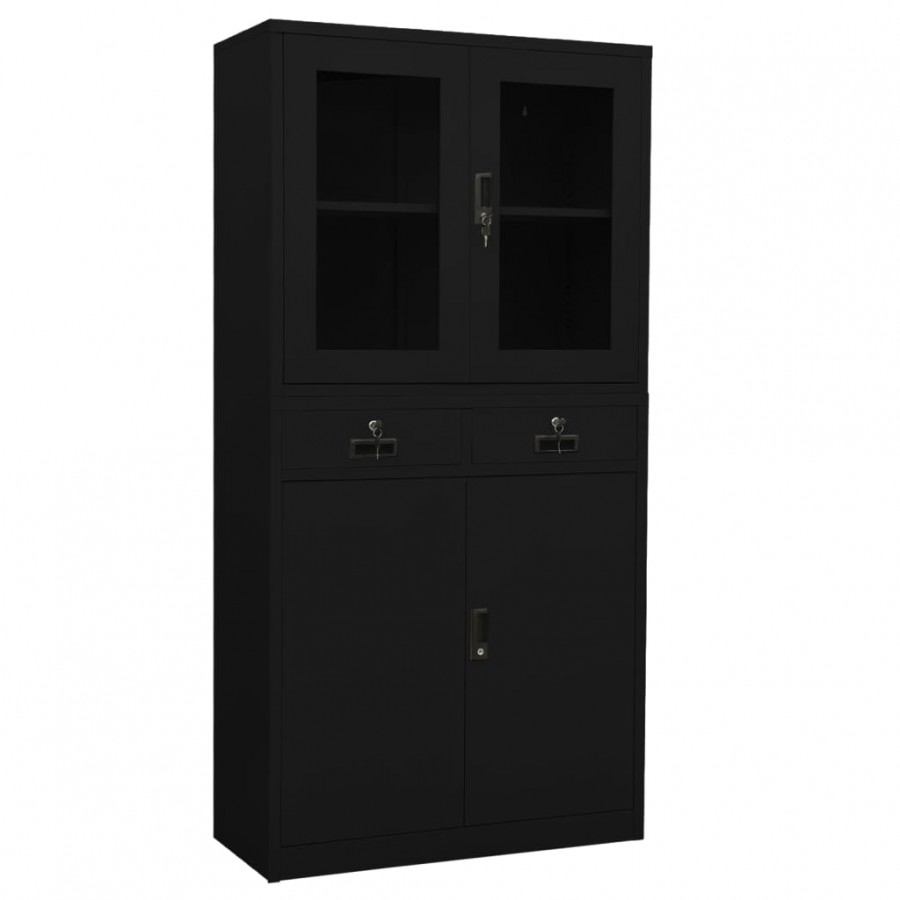 Armoire de bureau Noir 90x40x180 cm Acier et verre trempé