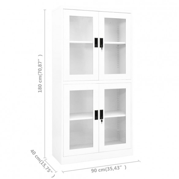 Armoire de bureau Blanc 90x40x180 cm Acier et verre trempé