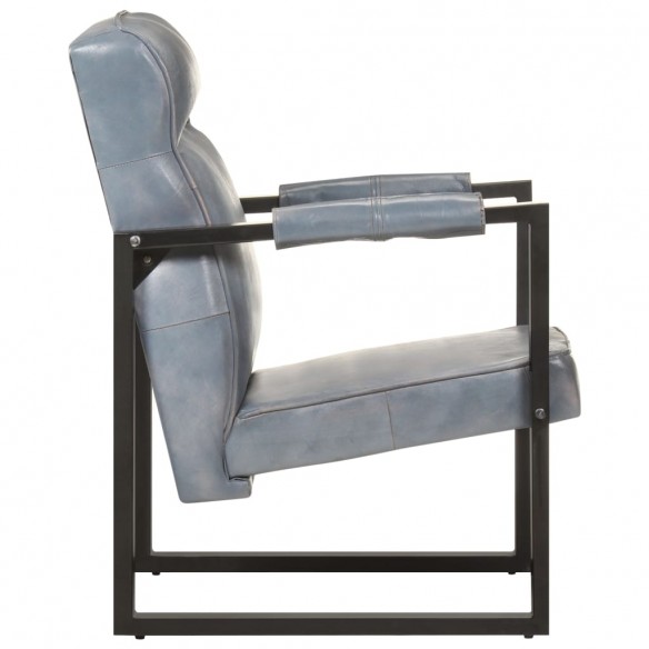 Fauteuil 60x75x90 cm Gris Cuir de chèvre véritable