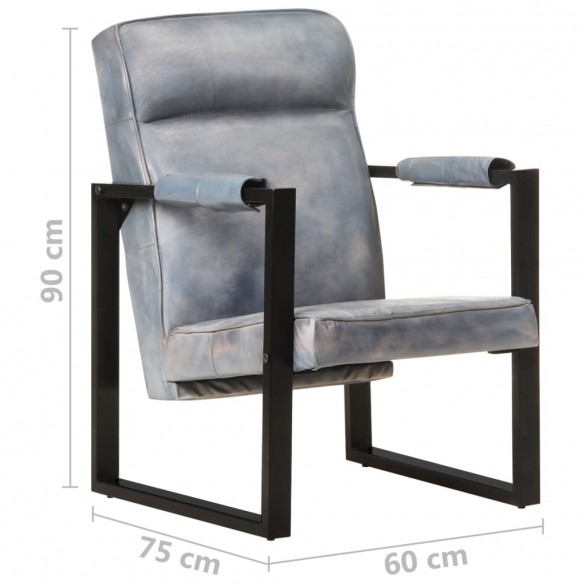 Fauteuil 60x75x90 cm Gris Cuir de chèvre véritable