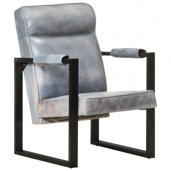 Fauteuil 60x75x90 cm Gris Cuir de chèvre véritable