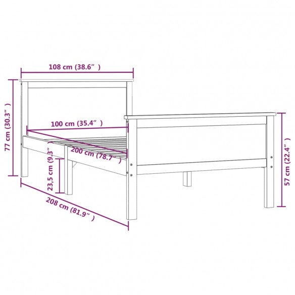 Cadre de lit Marron miel Bois de pin massif 100x200 cm