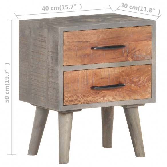 Table de chevet Gris 40x30x50 cm Bois massif de manguier brut