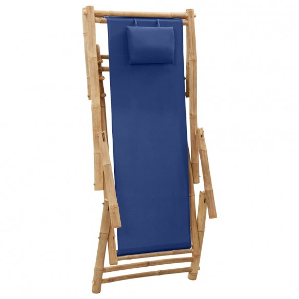 Chaise de terrasse Bambou et toile Bleu marine