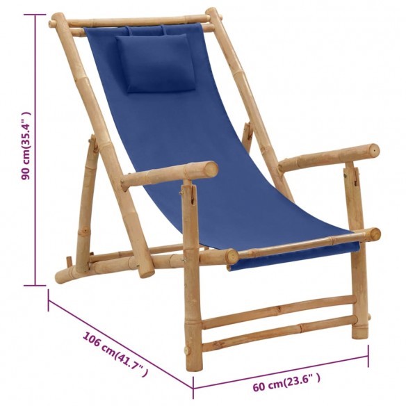 Chaise de terrasse Bambou et toile Bleu marine