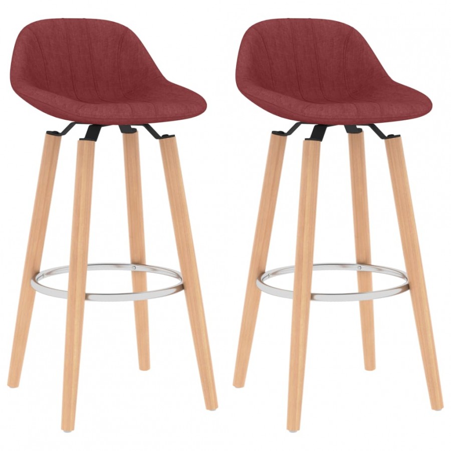 Tabourets de bar lot de 2 rouge bordeaux tissu