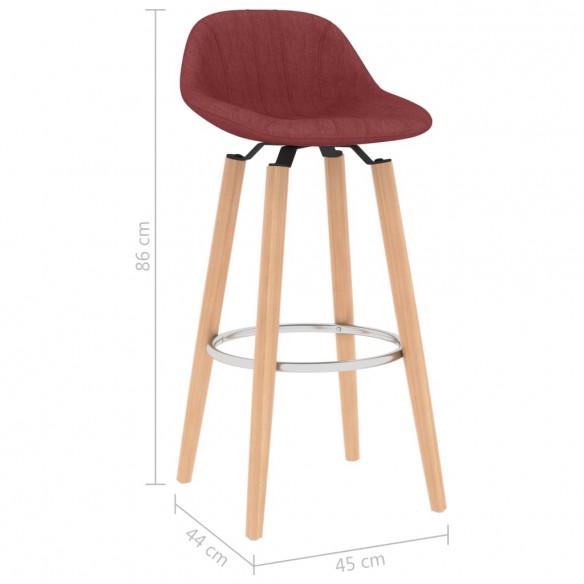 Tabourets de bar lot de 2 rouge bordeaux tissu