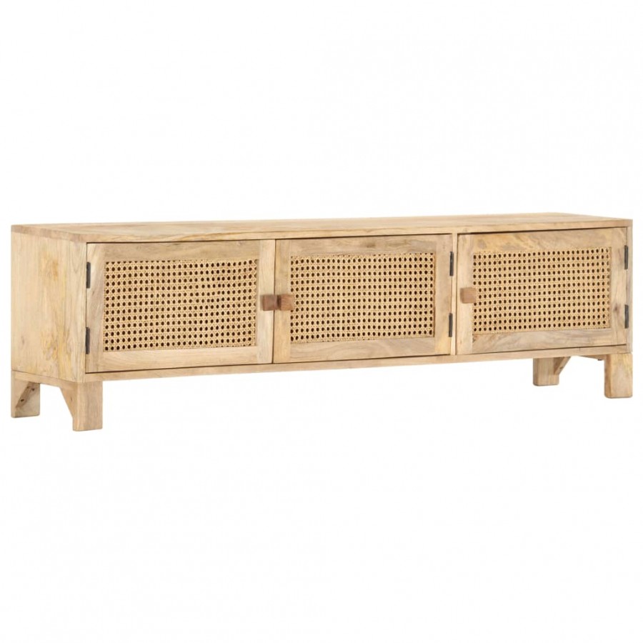 Meuble TV 140x30x40 cm Bois de manguier et canne naturelle