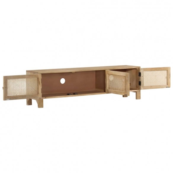 Meuble TV 140x30x40 cm Bois de manguier et canne naturelle