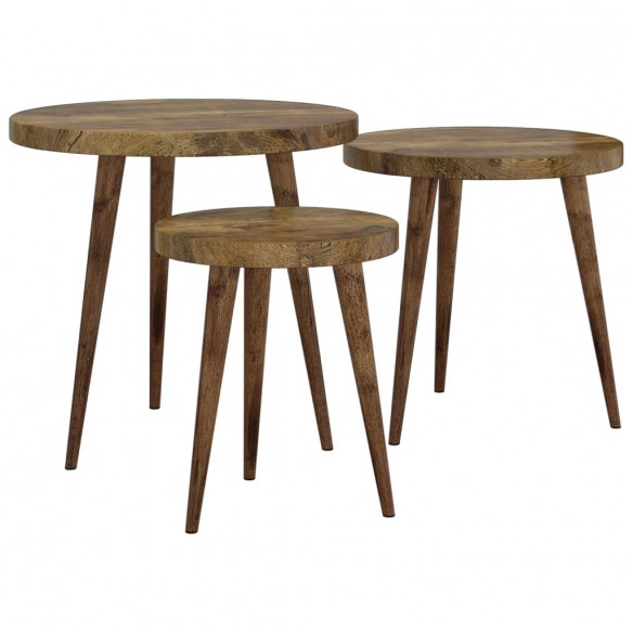 Ensemble de tables d'appoint 3 pcs Marron foncé MDF et fer