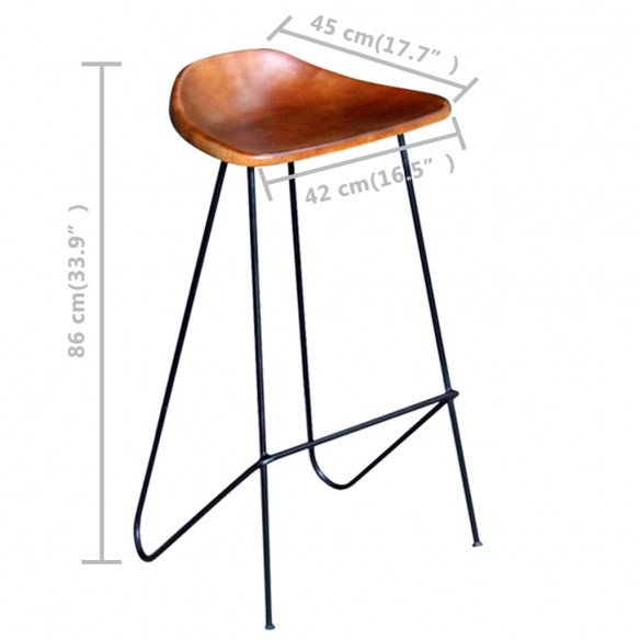 Chaises de bar lot de 4 marron cuir véritable