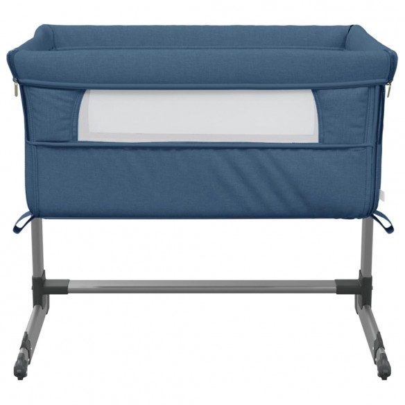 Lit pour bébé avec matelas Bleu marine Tissu de lin