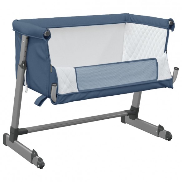 Lit pour bébé avec matelas Bleu marine Tissu de lin