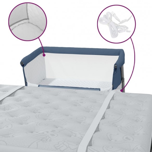 Lit pour bébé avec matelas Bleu marine Tissu de lin