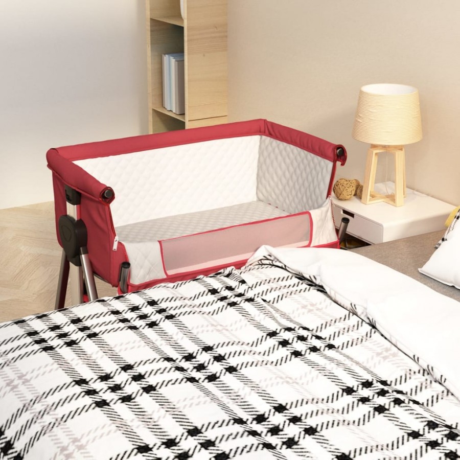 Lit pour bébé avec matelas Rouge Tissu de lin