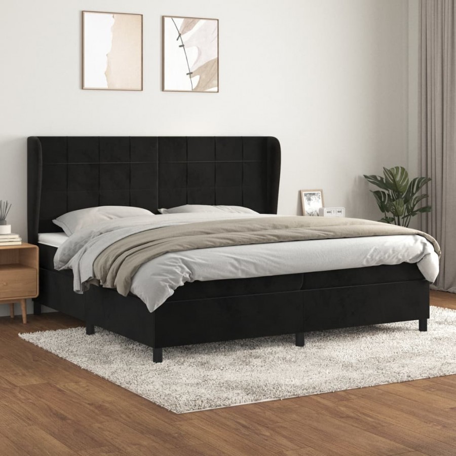 Cadre de lit et matelas Noir 200x200 cm Velours