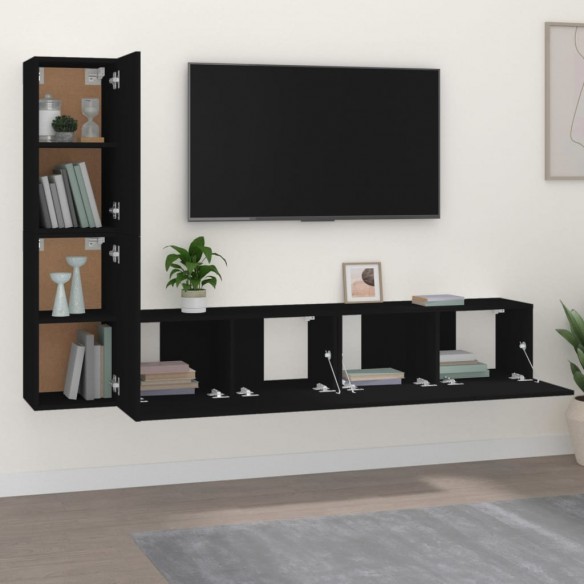 Ensemble de meubles TV 4 pcs Noir Bois d'ingénierie